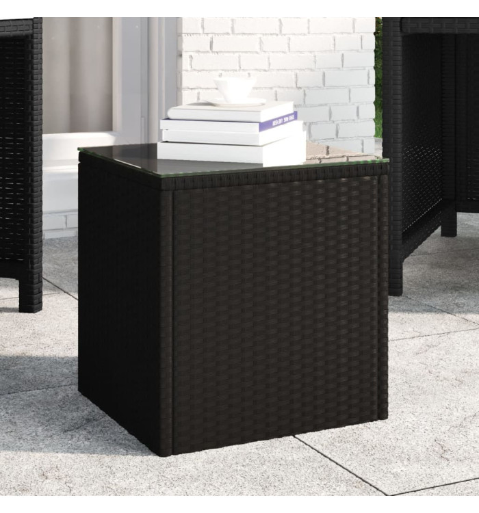 Table d'appoint noir 40x37x40,5 cm poly rotin et verre trempé | Mobilier & Déco