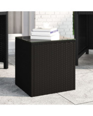 Table d'appoint noir 40x37x40,5 cm poly rotin et verre trempé | Mobilier & Déco