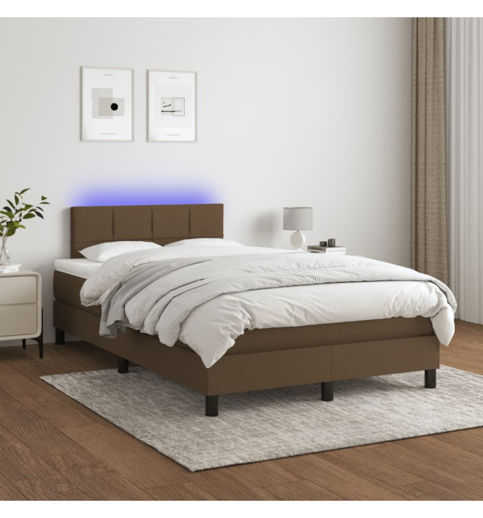 Sommier à lattes de lit matelas et LED Marron foncé 120x200 cm | Mobilier & Déco