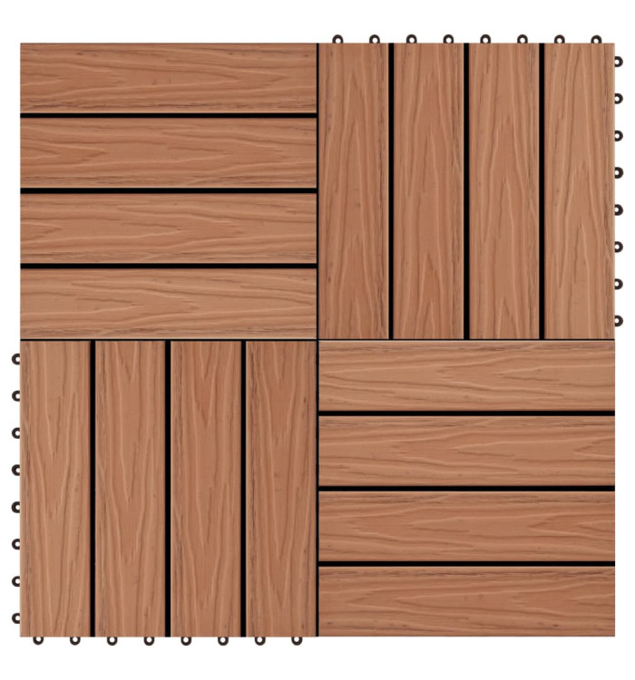 Carreau de terrasse en relief 11 pcs WPC 30 x 30 cm 1 m² Marron | Mobilier & Déco