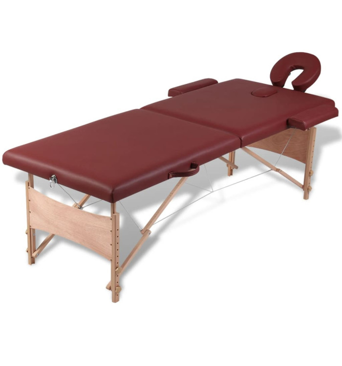 Table pliable de massage Rouge 2 zones avec cadre en bois | Mobilier & Déco