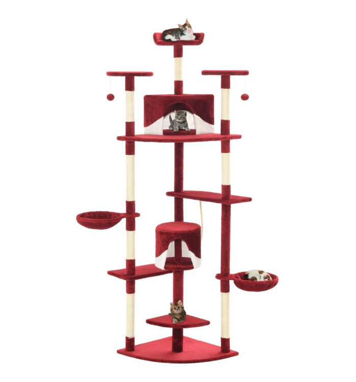 Arbre à chat avec griffoirs en sisal 203 cm Rouge et Blanc | Mobilier & Déco