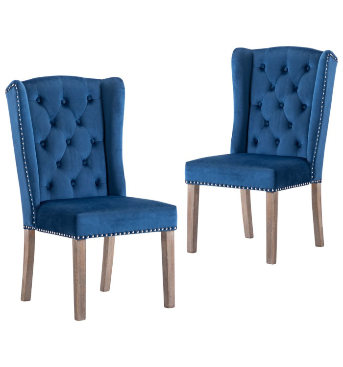 Chaises à manger lot de 2 Bleu Velours | Mobilier & Déco
