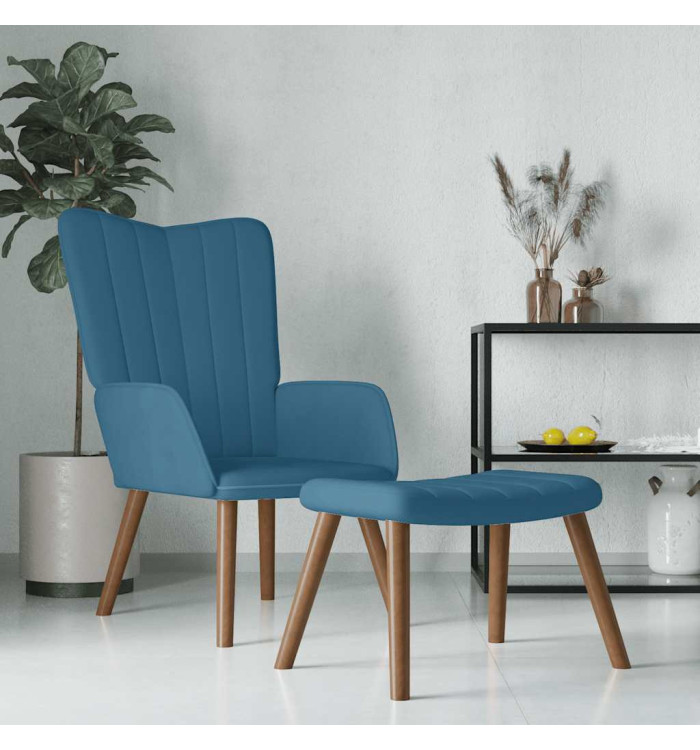 Chaise de relaxation avec repose-pied Bleu Velours | Mobilier & Déco