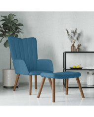 Chaise de relaxation avec repose-pied Bleu Velours | Mobilier & Déco