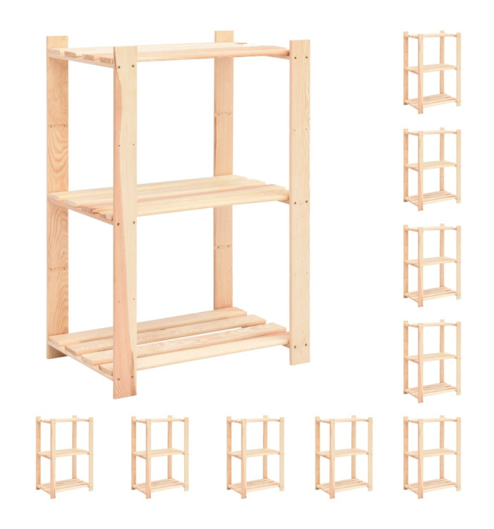Étagères de rangement à 3 niveaux 10 pcs 60x38x90 cm Pin 150 kg | Mobilier & Déco