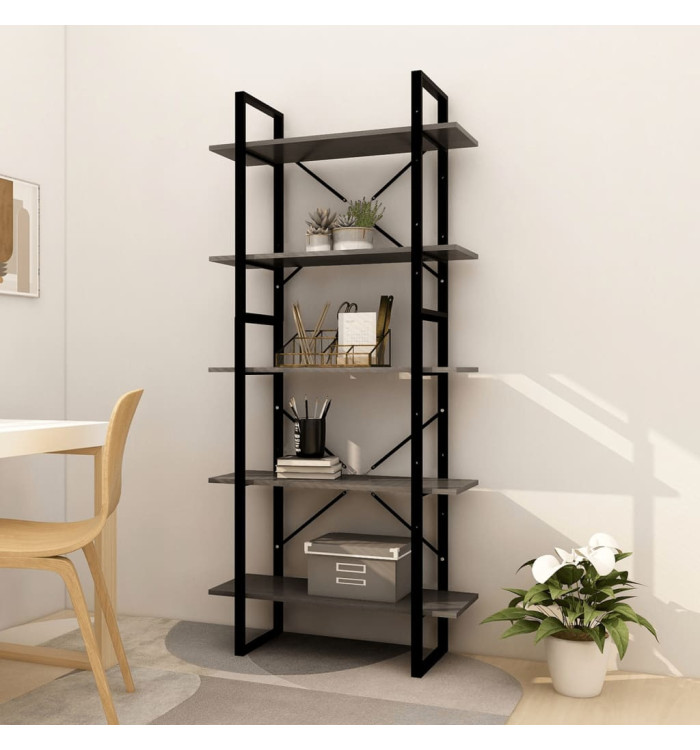 Bibliothèque à 5 niveaux Gris 80x30x175 cm Bois de pin | Mobilier & Déco