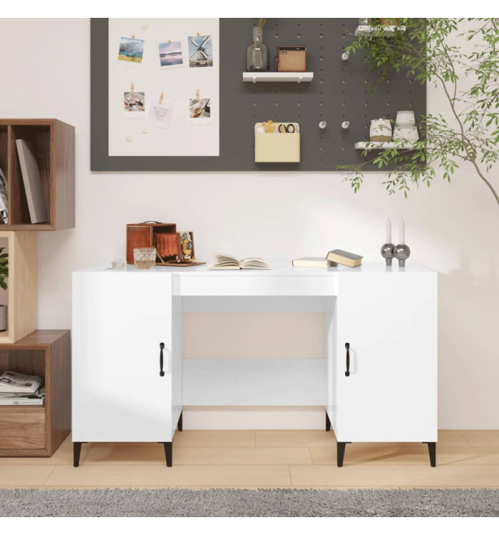 Bureau Blanc brillant 140x50x75 cm Bois d'ingénierie | Mobilier & Déco