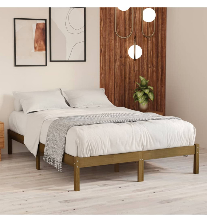 Cadre de lit sans matelas marron miel bois massif 120x200 cm | Mobilier & Déco