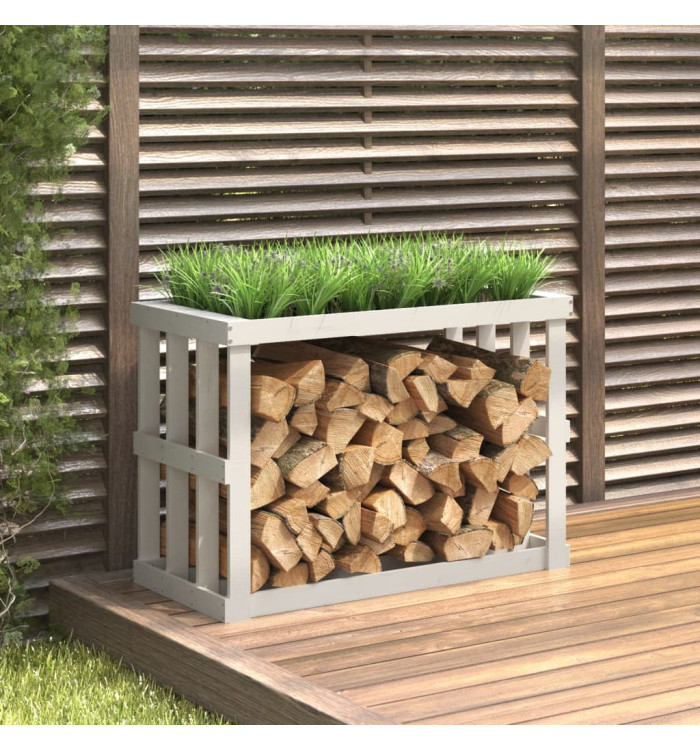 Porte-bûches d’extérieur Blanc 108x52x74 cm Bois massif de pin | Mobilier & Déco