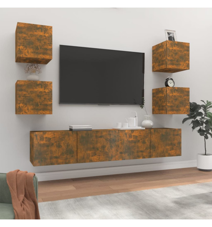 Ensemble de meubles TV 6 pcs Chêne fumé Bois d'ingénierie | Mobilier & Déco