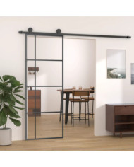 Porte coulissante Verre ESG et aluminium 76x205 cm Noir | Mobilier & Déco