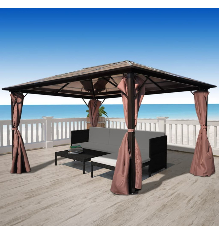 Belvédère avec rideau Marron Aluminium 400 x 300 cm | Mobilier & Déco