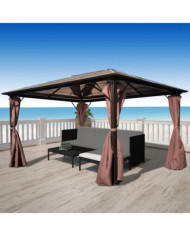 Belvédère avec rideau Marron Aluminium 400 x 300 cm | Mobilier & Déco