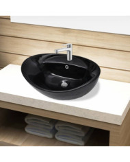 Vasque ovale à trou trop-plein/robinet céramique pour salle de bain | Mobilier & Déco