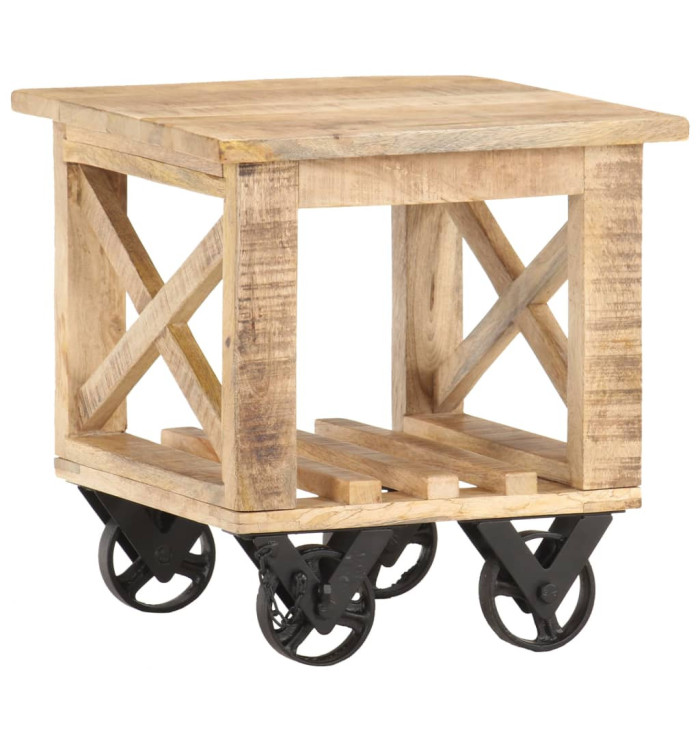 Table d'appoint avec roues 40x40x42 cm Bois de manguier brut | Mobilier & Déco