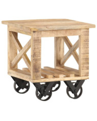 Table d'appoint avec roues 40x40x42 cm Bois de manguier brut | Mobilier & Déco