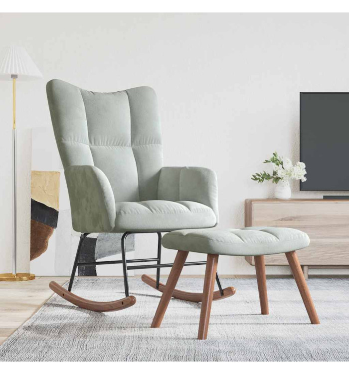 Chaise à bascule avec repose-pied Gris clair Velours | Mobilier & Déco