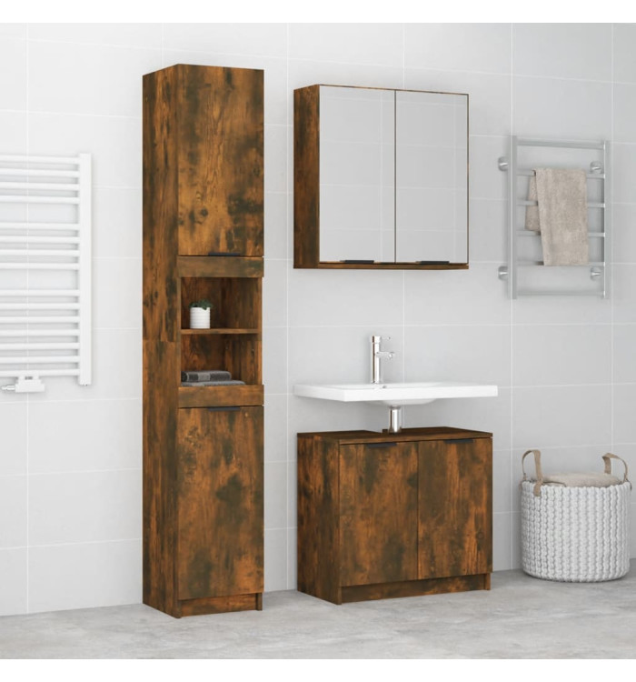 Ensemble d'armoires de salle de bain 3 pcs chêne fumé | Mobilier & Déco