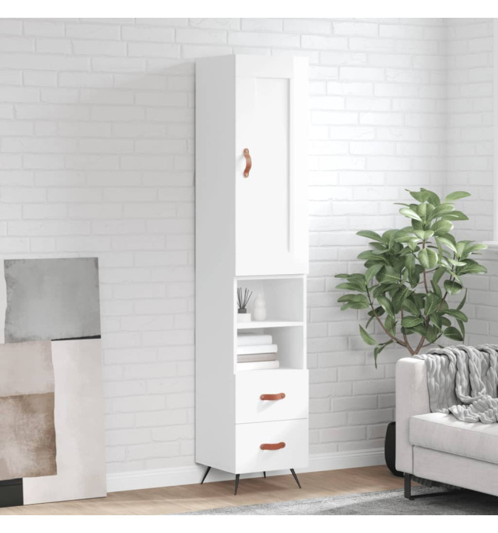 Buffet haut Blanc brillant 34,5x34x180 cm Bois d'ingénierie | Mobilier & Déco