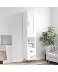 Buffet haut Blanc brillant 34,5x34x180 cm Bois d'ingénierie | Mobilier & Déco