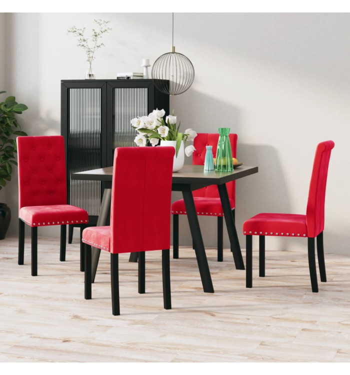 Chaises à manger lot de 4 rouge bordeaux velours | Mobilier & Déco