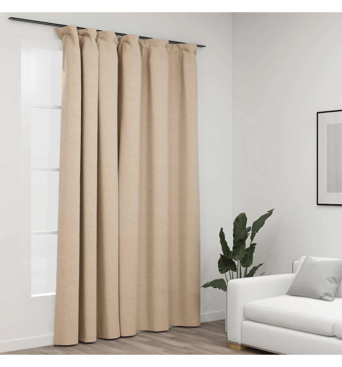 Rideau occultant d'aspect de lin avec crochets beige 290x245 cm | Mobilier & Déco