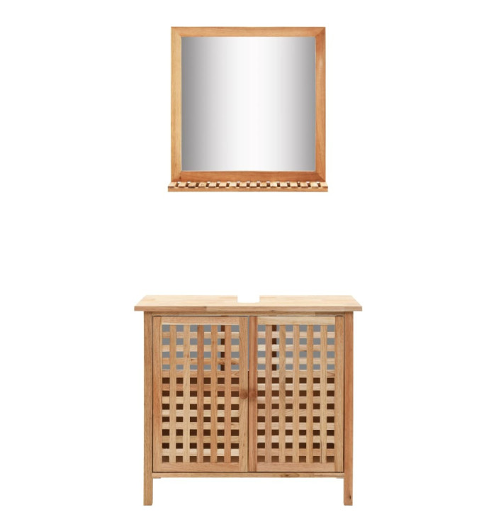 Armoire pour lavabo avec miroir Bois de noyer massif | Mobilier & Déco