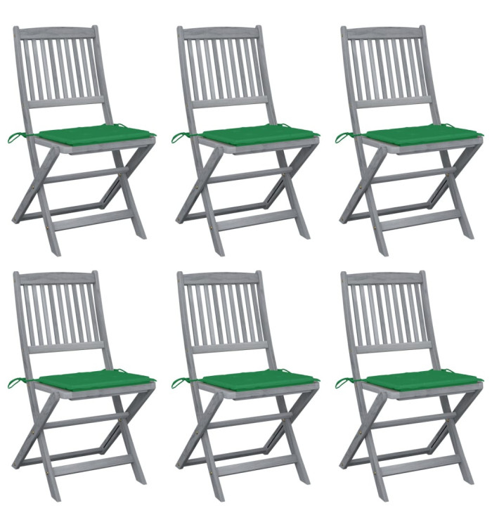 Chaises pliables d'extérieur lot de 6 et coussins Bois d'acacia | Mobilier & Déco