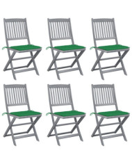 Chaises pliables d'extérieur lot de 6 et coussins Bois d'acacia | Mobilier & Déco