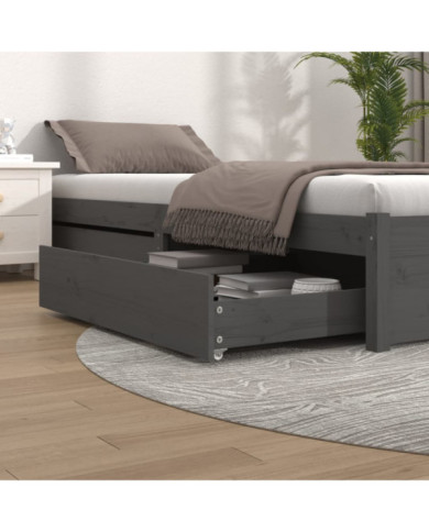 Tiroirs de lit 2 pcs Gris Bois de pin massif | Mobilier & Déco
