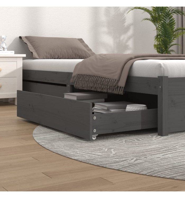 Tiroirs de lit 2 pcs Gris Bois de pin massif | Mobilier & Déco
