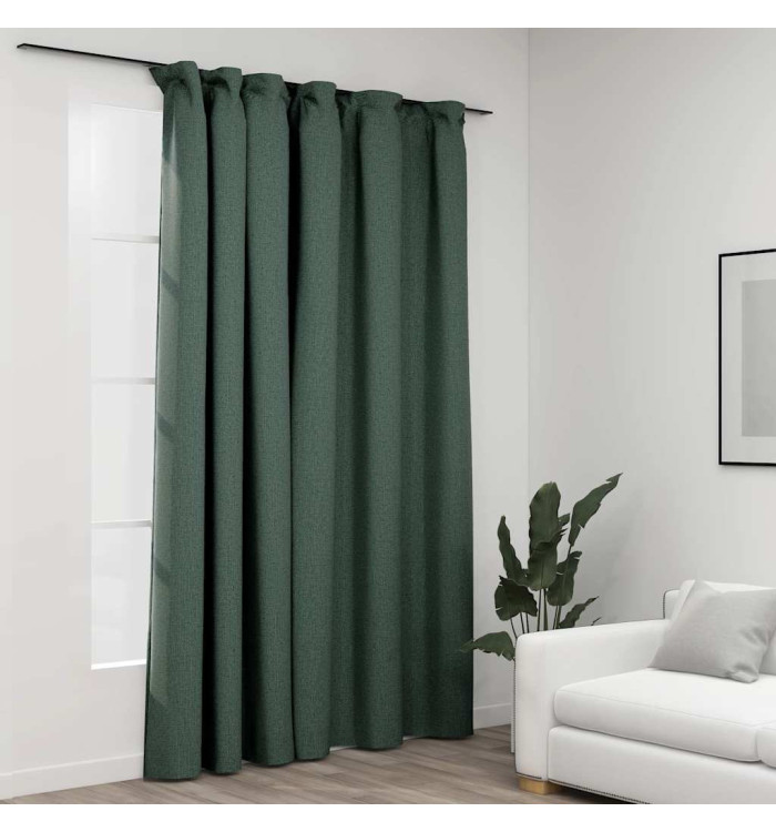 Rideau occultant d'aspect de lin avec crochets Vert 290x245 cm | Mobilier & Déco