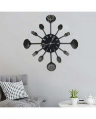 Horloge murale et cuillère avec fourchette Noir 40 cm Aluminium | Mobilier & Déco