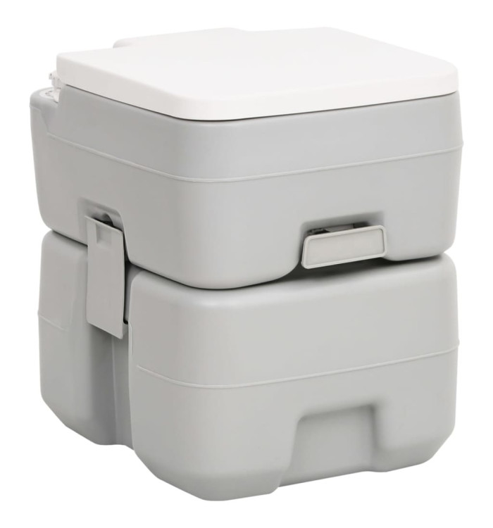 Toilette de camping portable gris et blanc 20+10 L PEHD | Mobilier & Déco