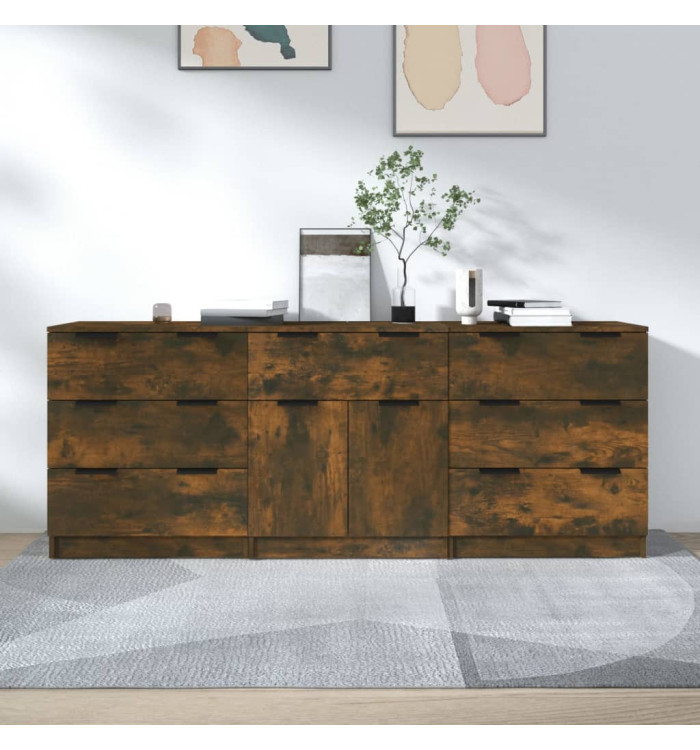 Buffets 3 pcs Chêne fumé Bois d'ingénierie | Mobilier & Déco