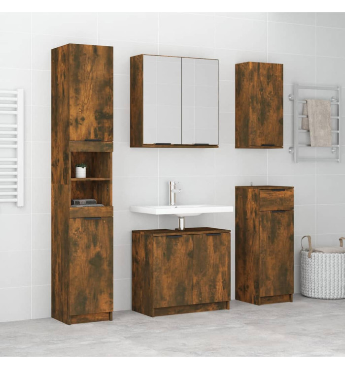 Meubles de salle de bain 5 pcs Chêne fumé Bois d'ingénierie | Mobilier & Déco