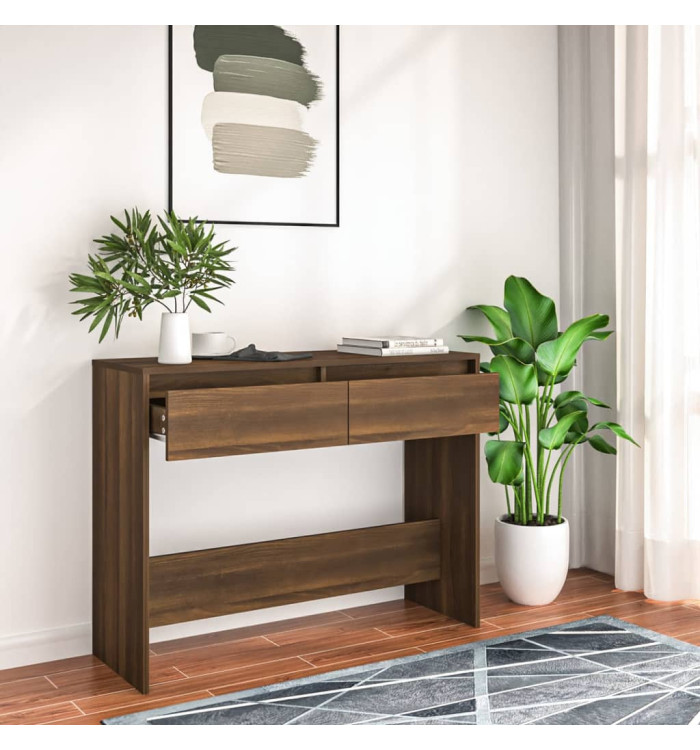 Table console chêne marron 100x35x76,5 cm bois d'ingénierie | Mobilier & Déco
