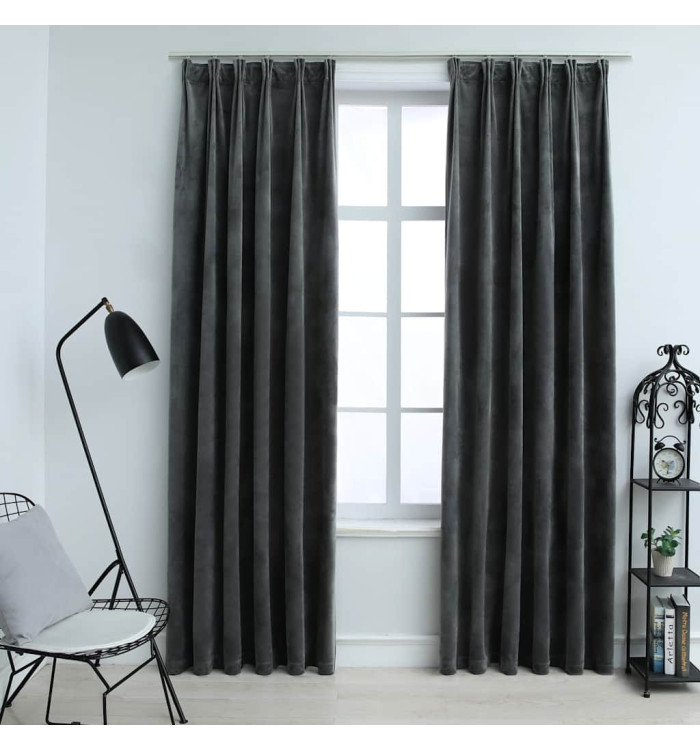 Rideaux occultants et crochet 2pcs Velours Anthracite 140x225cm | Mobilier & Déco