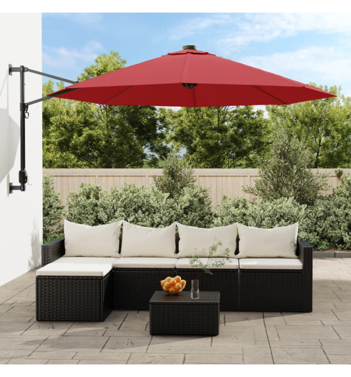 Parasol mural avec LED rouge vif 290 cm | Mobilier & Déco