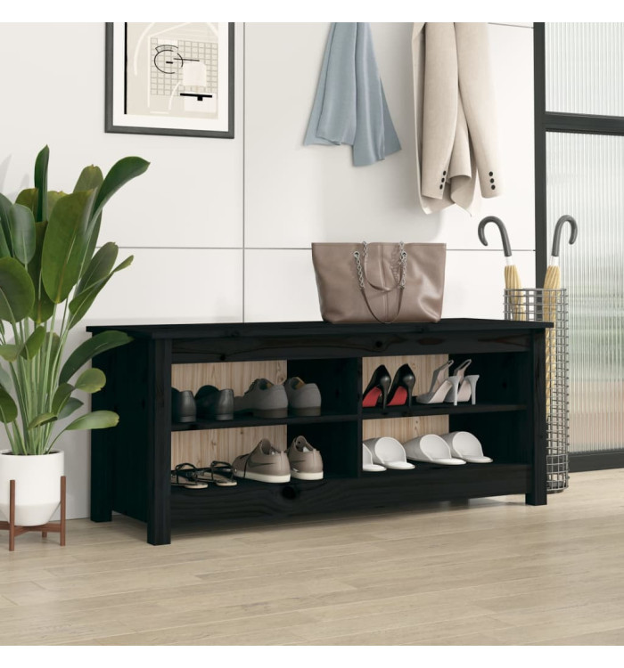 Banc à chaussures Noir 110x38x45,5 cm Bois de pin massif | Mobilier & Déco