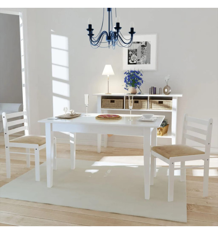 Chaises à manger lot de 2 blanc hévéa solide et velours | Mobilier & Déco
