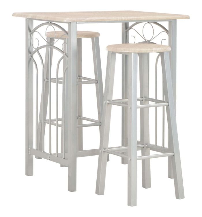 Ensemble de bar 3 pcs Bois et acier | Mobilier & Déco