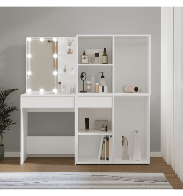 Coiffeuse à LED avec 2 armoires Blanc Bois d'ingénierie | Mobilier & Déco