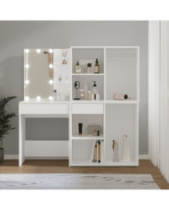 Coiffeuse à LED avec 2 armoires Blanc Bois d'ingénierie | Mobilier & Déco