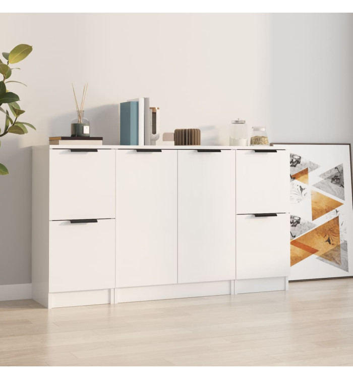 Buffets 3 pcs blanc brillant bois d'ingénierie | Mobilier & Déco