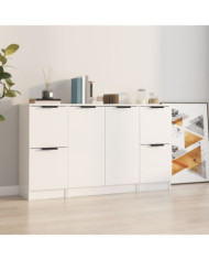 Buffets 3 pcs blanc brillant bois d'ingénierie | Mobilier & Déco