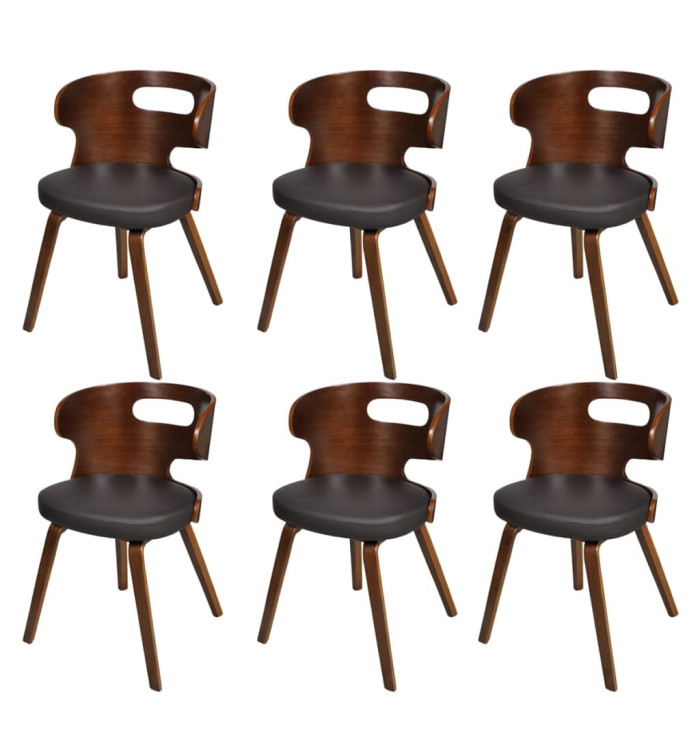 Chaises à manger lot de 6 marron similicuir | Mobilier & Déco