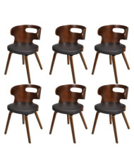 Chaises à manger lot de 6 marron similicuir | Mobilier & Déco