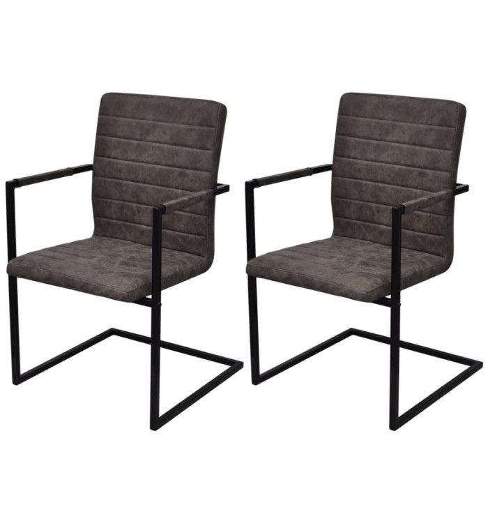 Chaises à manger cantilever lot de 2 marron similicuir | Mobilier & Déco